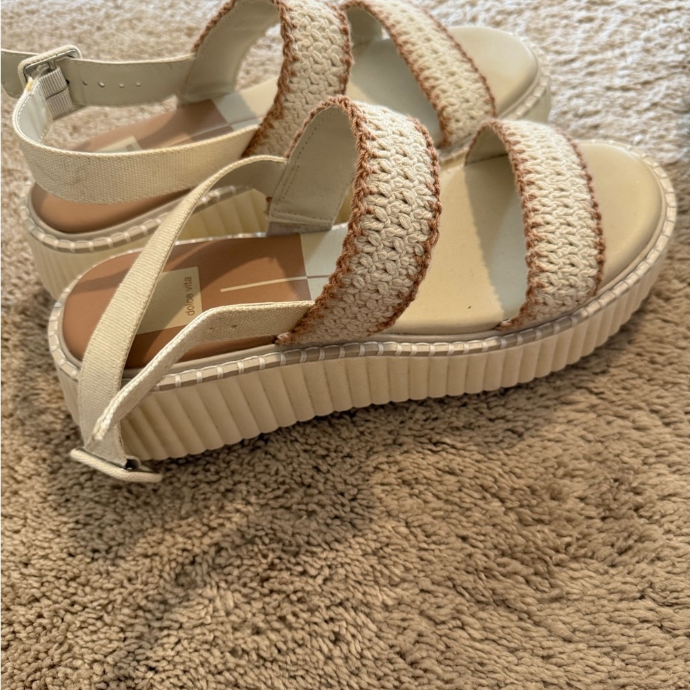 Dolce Vita Cream and Tan Woven Sandals